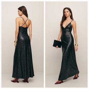 Reformation Precia Sequin Dress in Black size 10 NWT